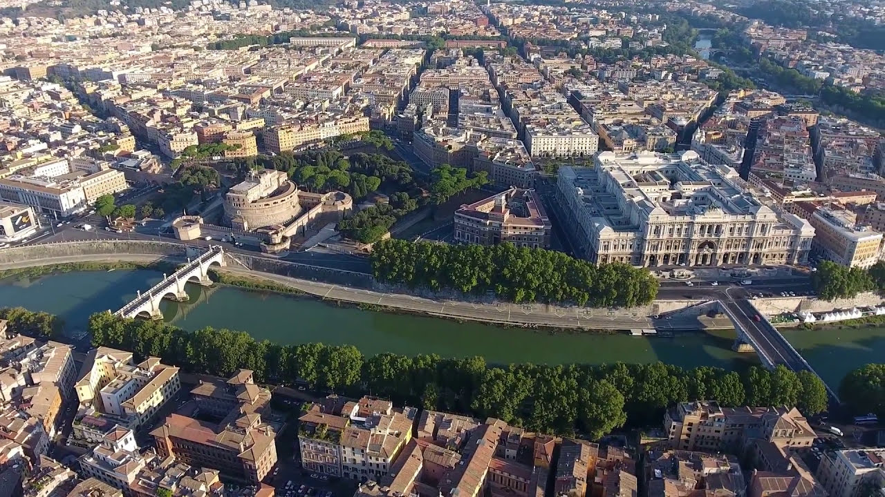 Flying a drone above Old Rome - Above Navona and the Tiber River