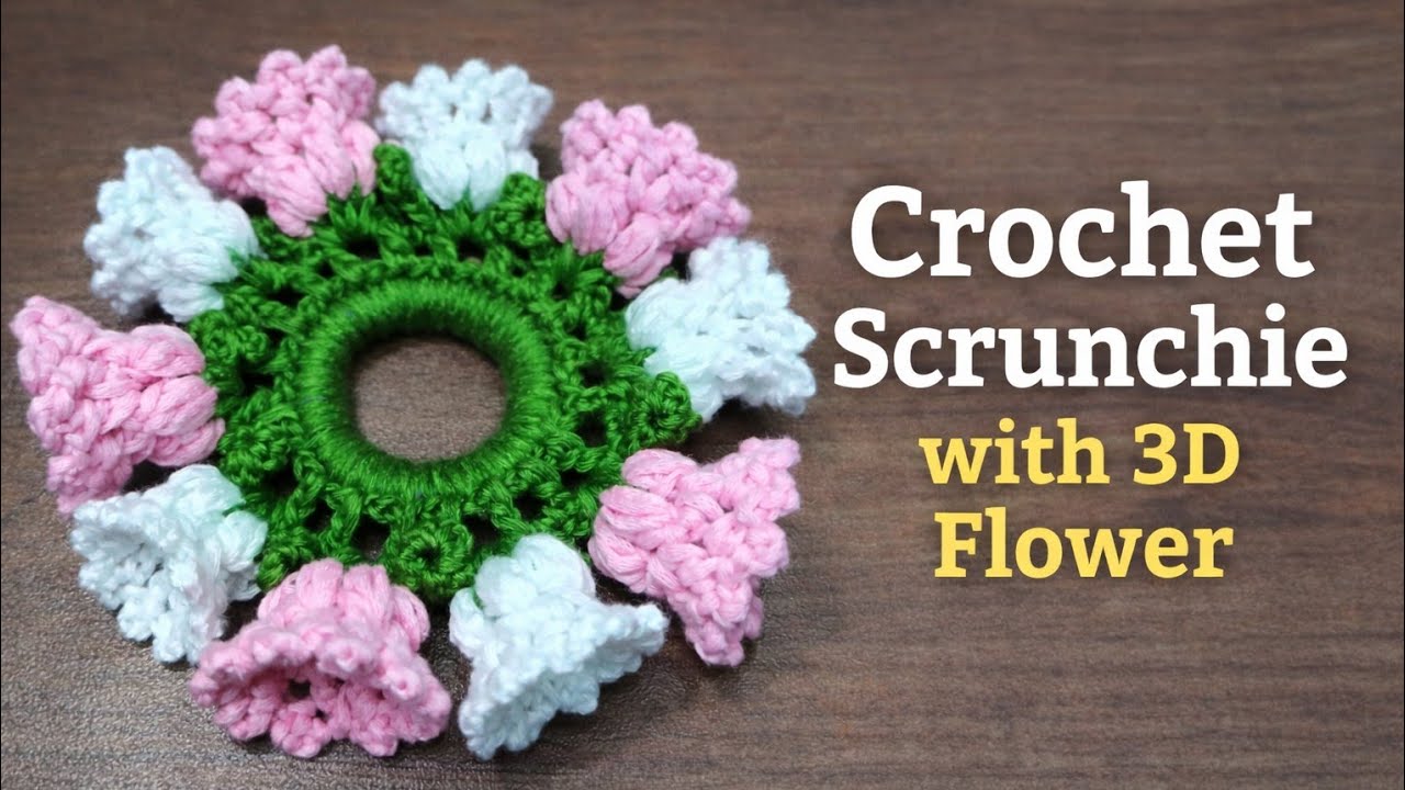 How to Make a Crochet Scrunchie with 3D Flower 🌼 Easy Step by Step Tutorial for Beginners 