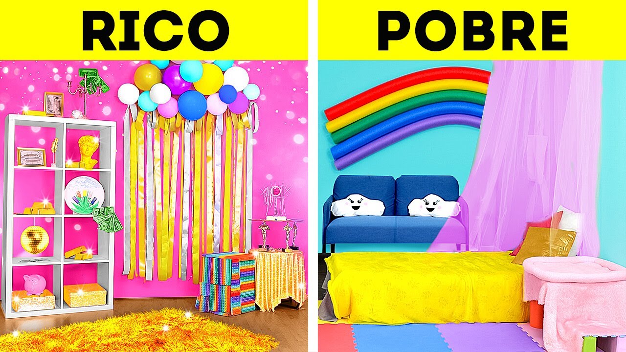 Rico x Pobre Incr&iacute;vel reforma de quarto. Artesanato de decora&ccedil;&atilde;o de baixo or&ccedil;amento vs. caro