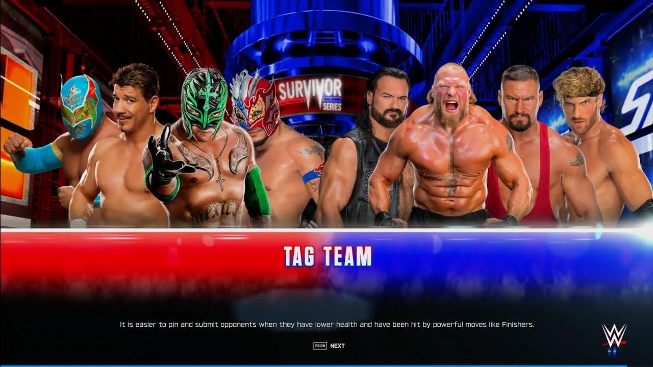 Rey, Eddie, Kalisto & Sin Cara Vs Lesnar, Drew, Bron & Logan - Tag Team Elimination Match | WWE 2k25