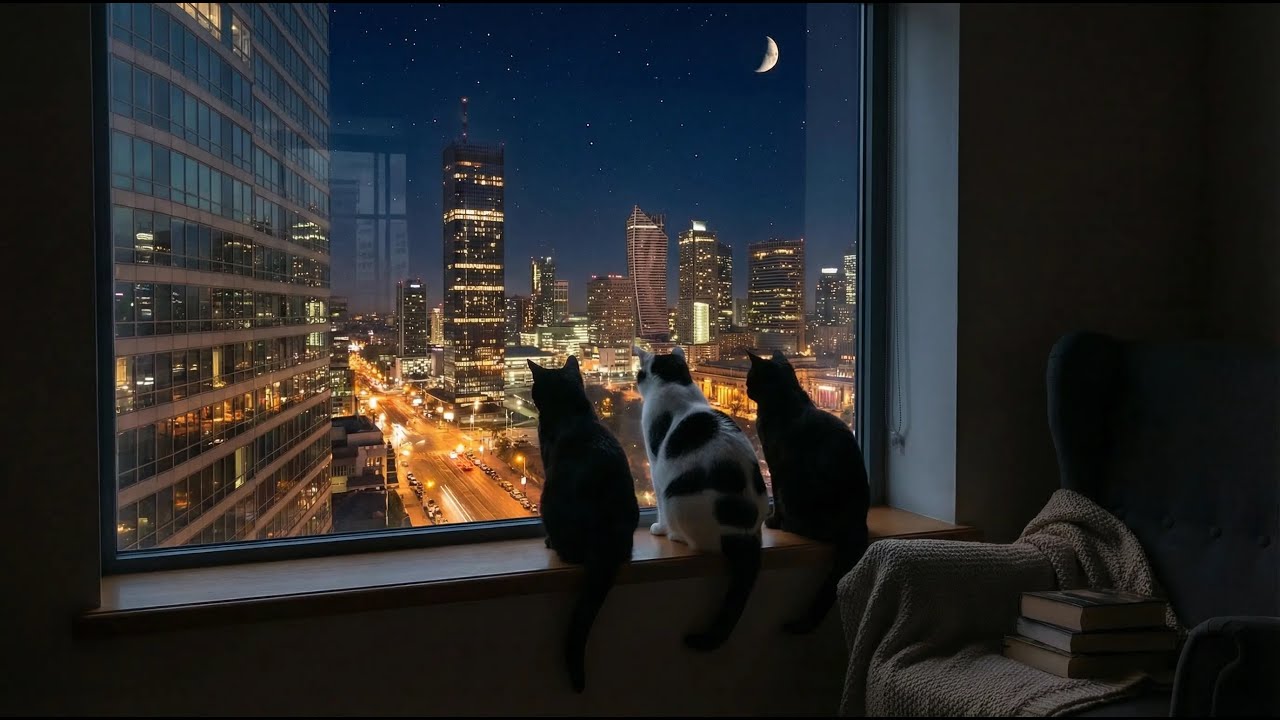 Night City Window Ambience ★ Street Sounds for Sleep & Focus