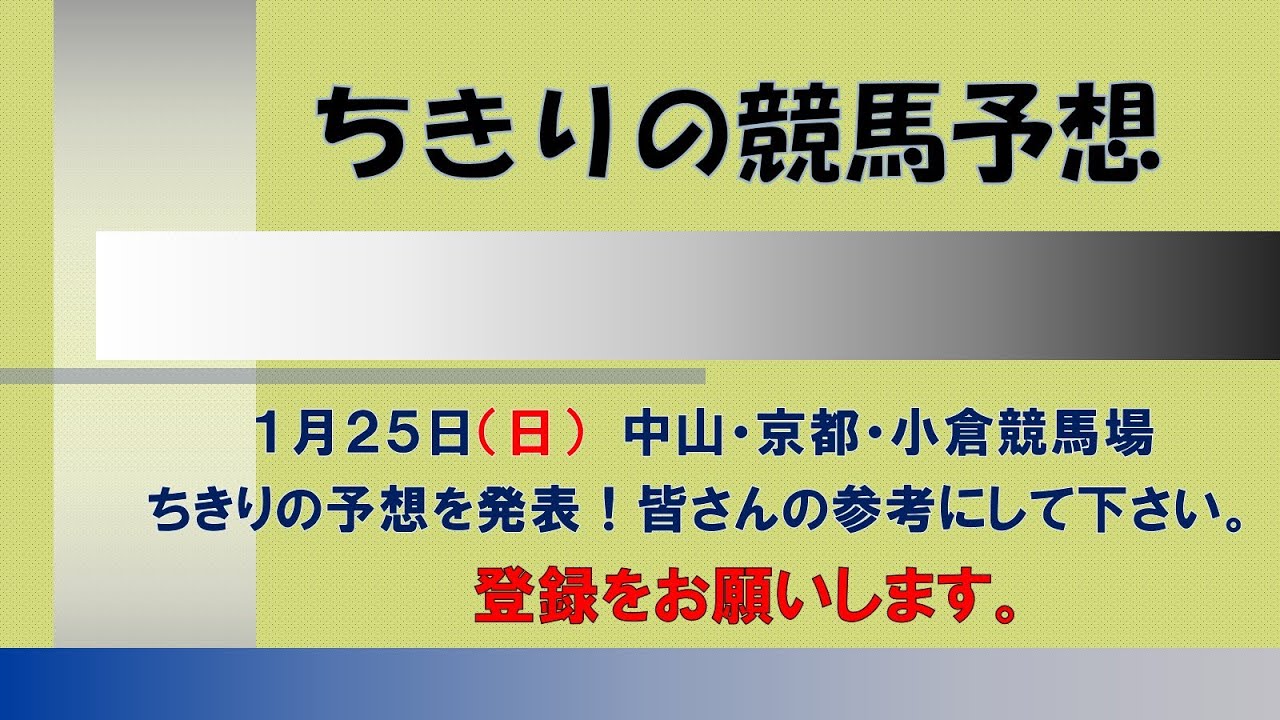 ちきりの競馬予想！　1月25日（日）中山・京都・小倉競馬場の予想発表！