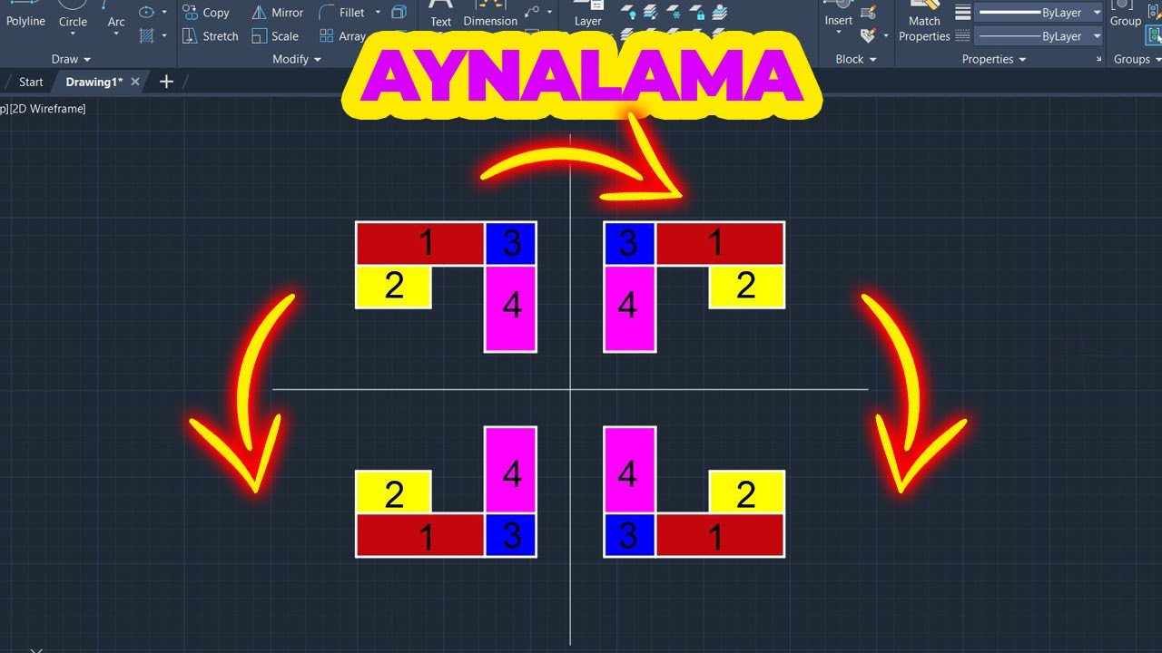 AutoCAD Dersleri - Mirror Komutu (Aynalama Komutu) | AutoCAD 2024