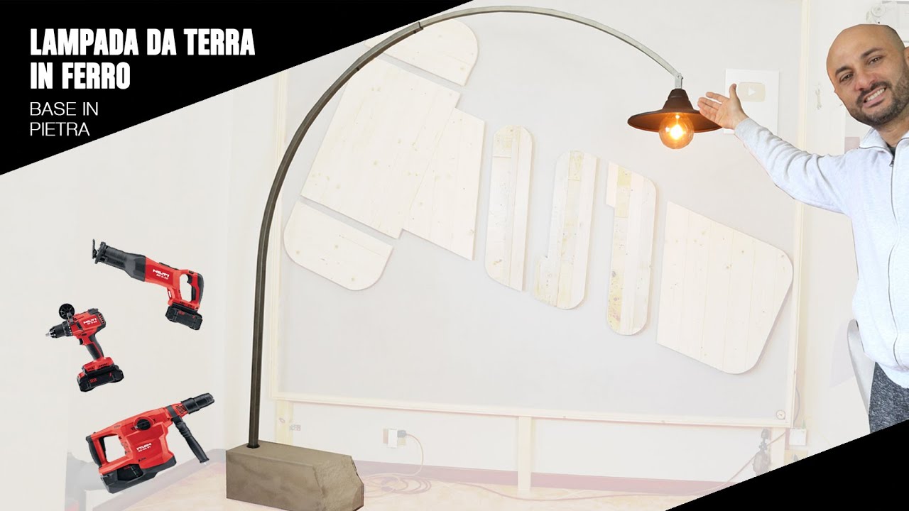 Lampada da terra fai da te in ferro zincato e base in pietra