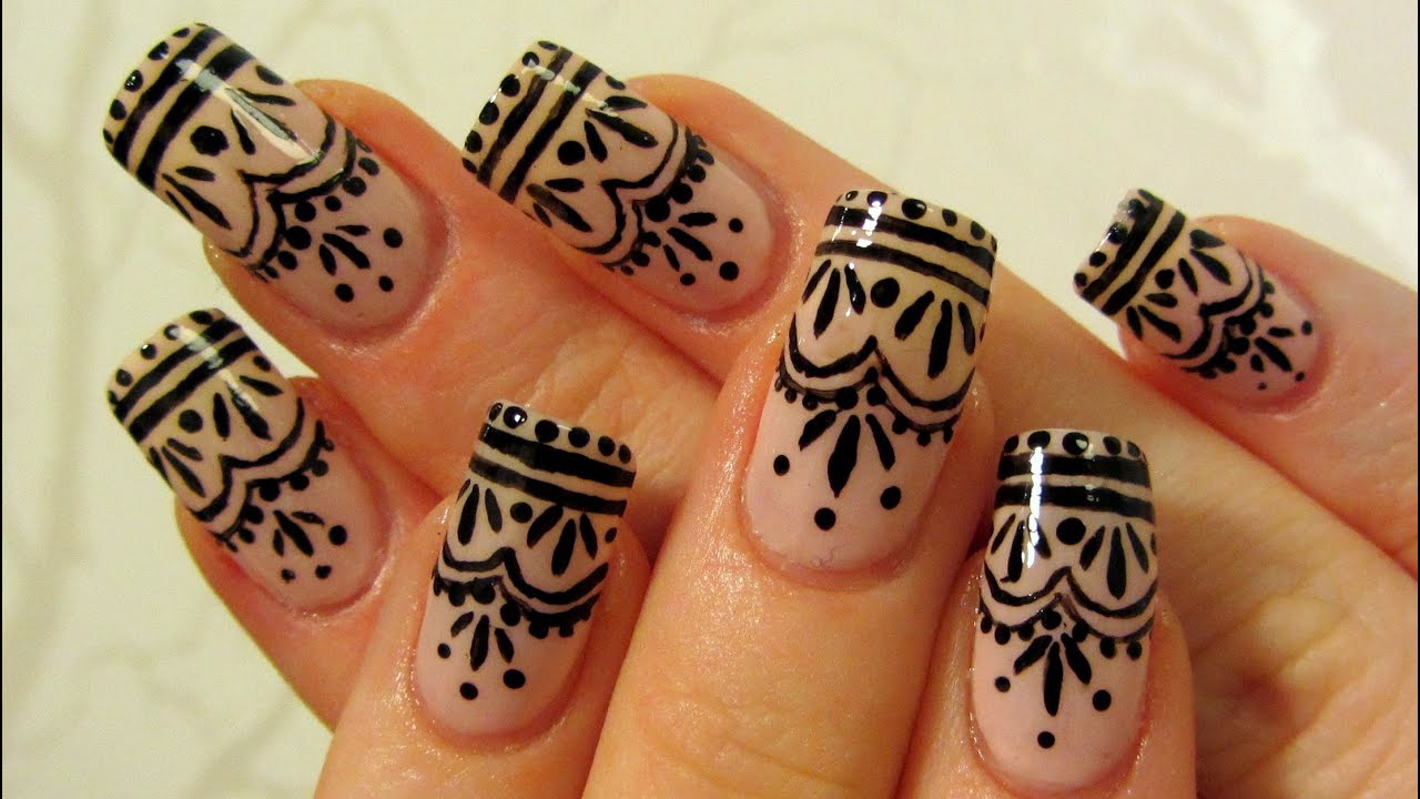 Easy Henna Tattoo Inspired Design Nail Art Tutorial