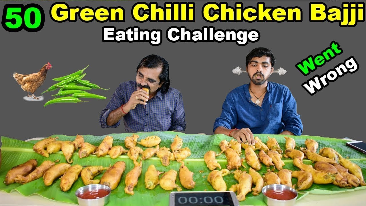 50 CHICKEN BAJJI Eating Challenge | Green Chilli Eating Went Wrong | சுவையான கோழி பஜ்ஜி செய்முறை  |