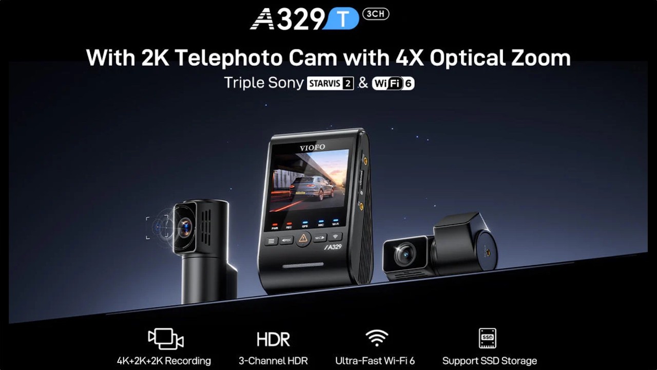 Viofo A329T 3CH 3-kanałowy rejestrator samochodowy z teleobiektywem ZOOM 4X