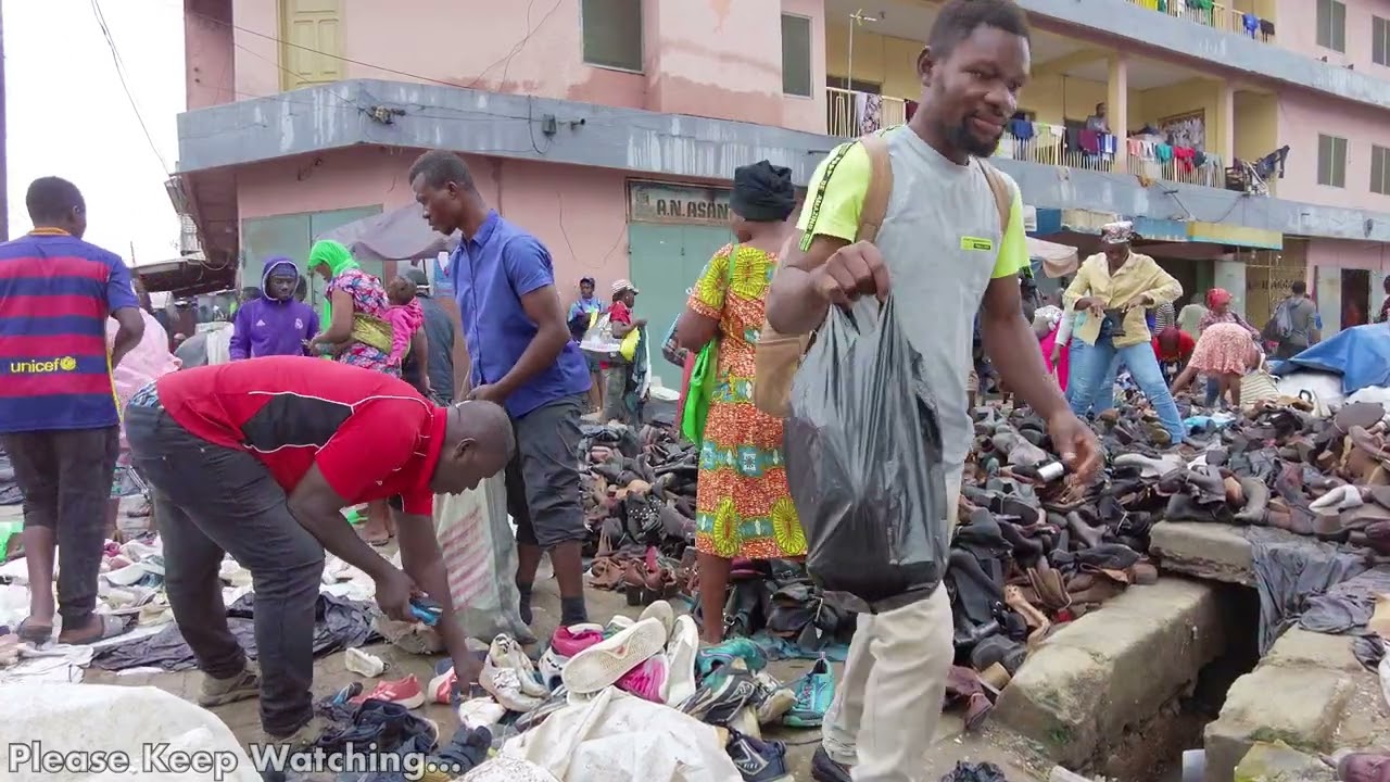 BIGGEST CHEAP SHOE MARKET IN AFRICA GHANA ACCRA KANTAMANTO MAKOLA