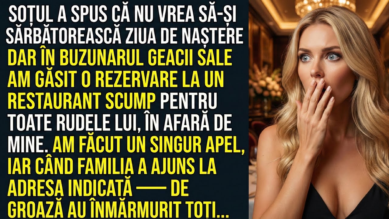 În buzunarul soțului am găsit o rezervare la restaurant pentru cinci persoane, numele meu nu...