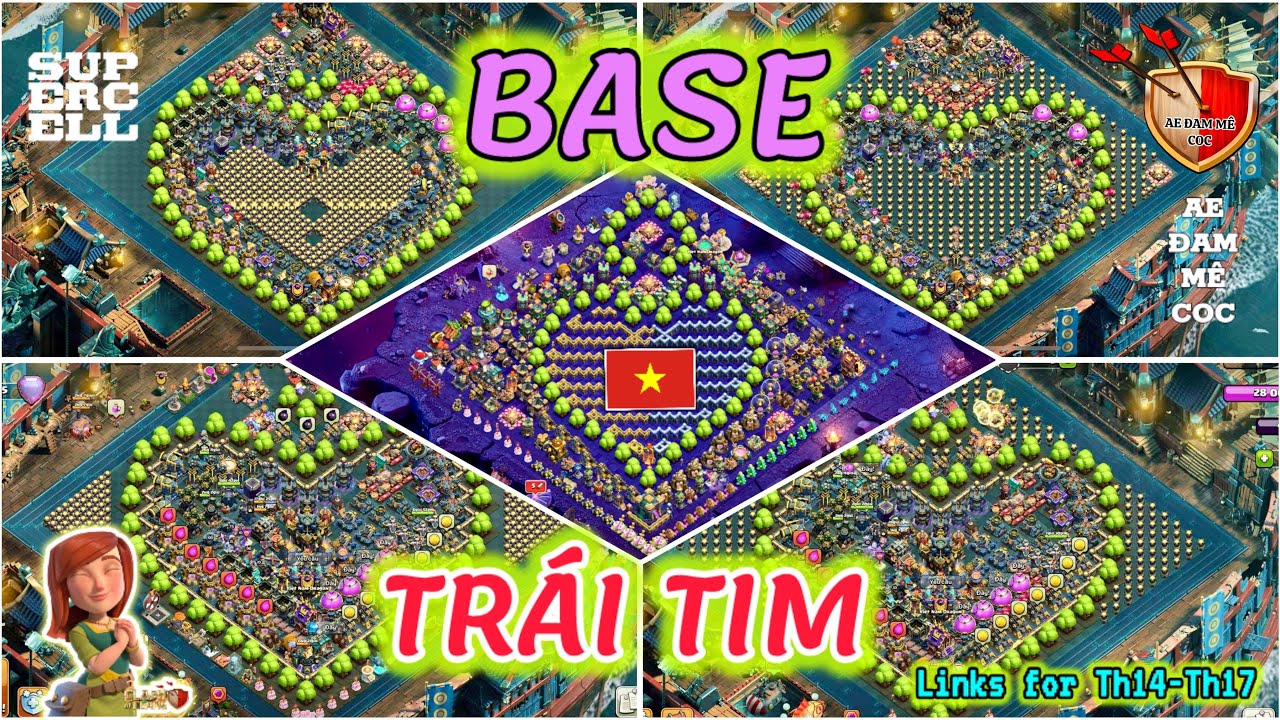 Tổng hợp 7 Base trái tim trang trí cây 3 nhánh, cây bắp cải 2025  | Tree base Clash of Clans #coc 