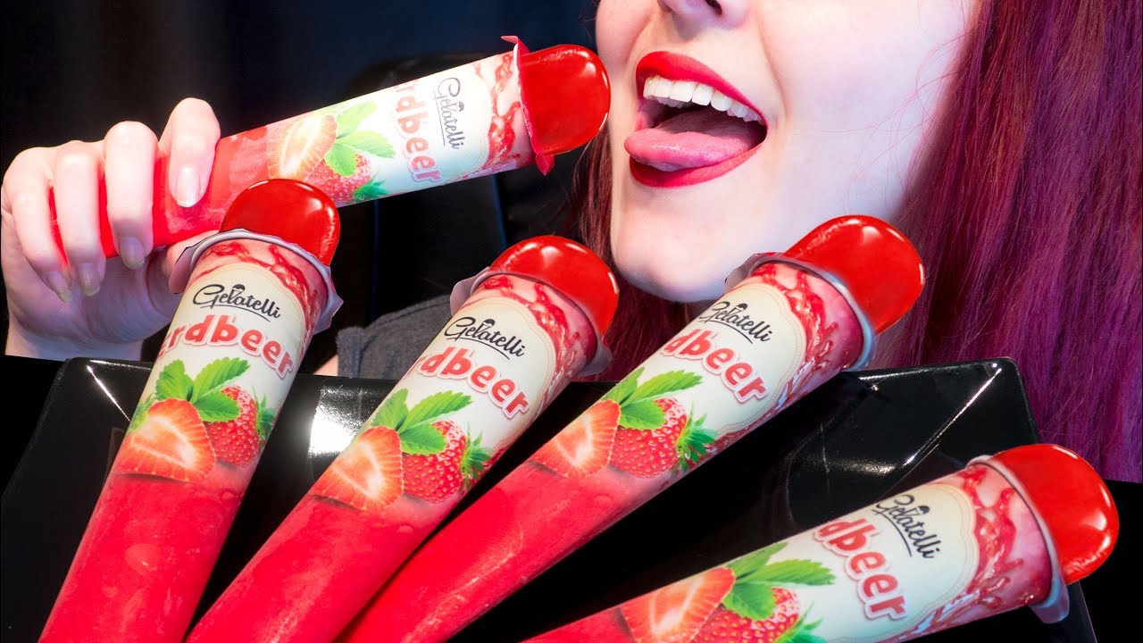 ASMR: Juicy Strawberry Popsicles | Slurping & Ice Chewing 🍧 ~ Relaxing Eating [No Talking|V] 😻