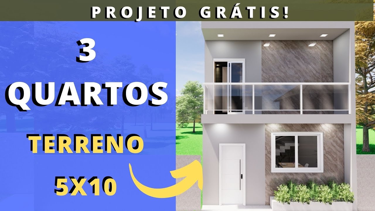 ✅PLANTA PRONTA DE CASA TIPO SOBRADO PEQUENO COM 3 QUARTOS  5x10 MODERNO