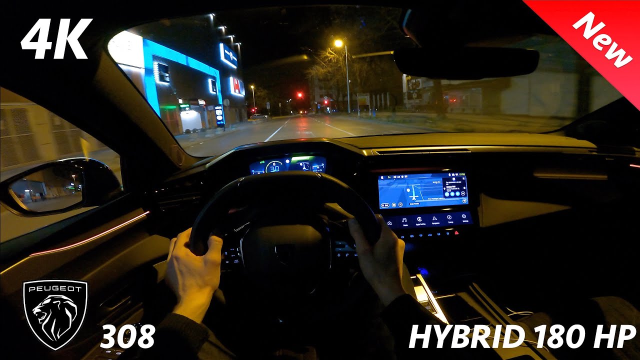 Peugeot 308 GT HYBRID 2022 - ночной обзор и полный обзор 4K | Светодиодные матричные фары, 0-100