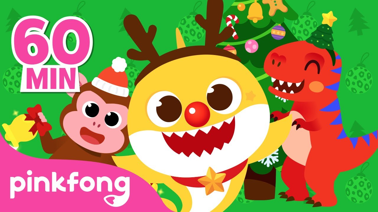 Jungle Bell Rock 🎄 | Christmas Songs for Kids |  Monkey and T-rex | Pinkfong Christmas Playlist