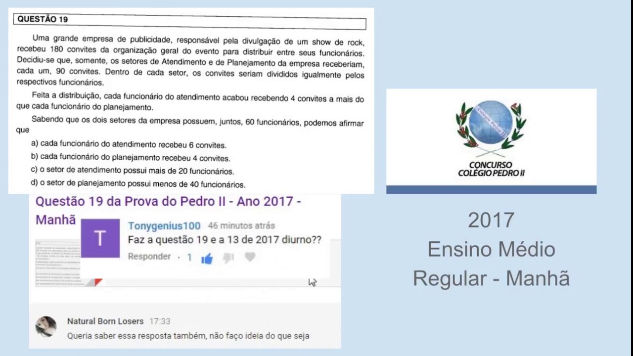 Matemática - Pedro II - Prova 2017 - EM Regular - Manhã - Questão 19