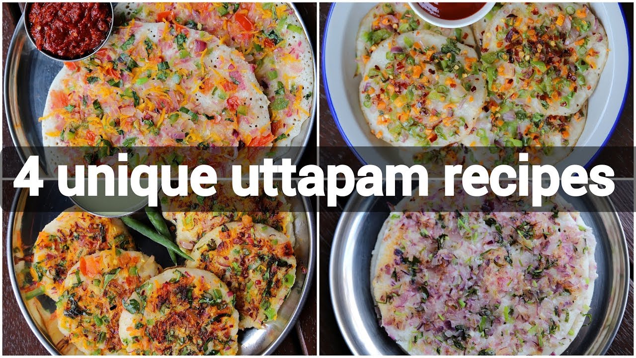 4 ways uttapam recipe | instant vegetable uttapam recipes | masala uttapam recipe collection