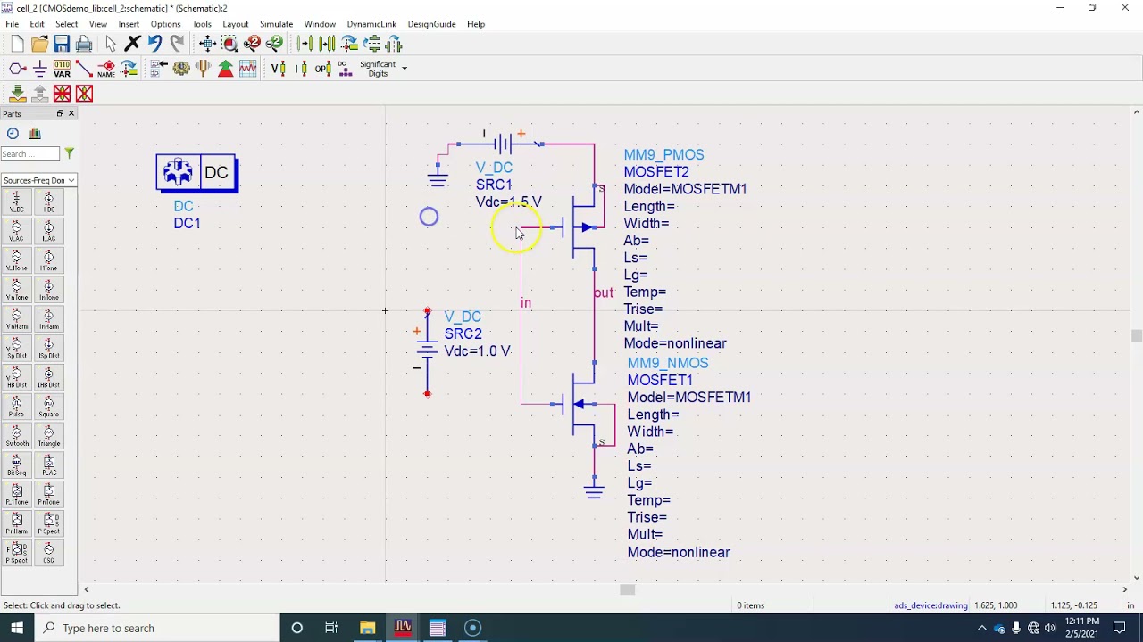CMOS inverter simulation in Advanced Design System (ADS)