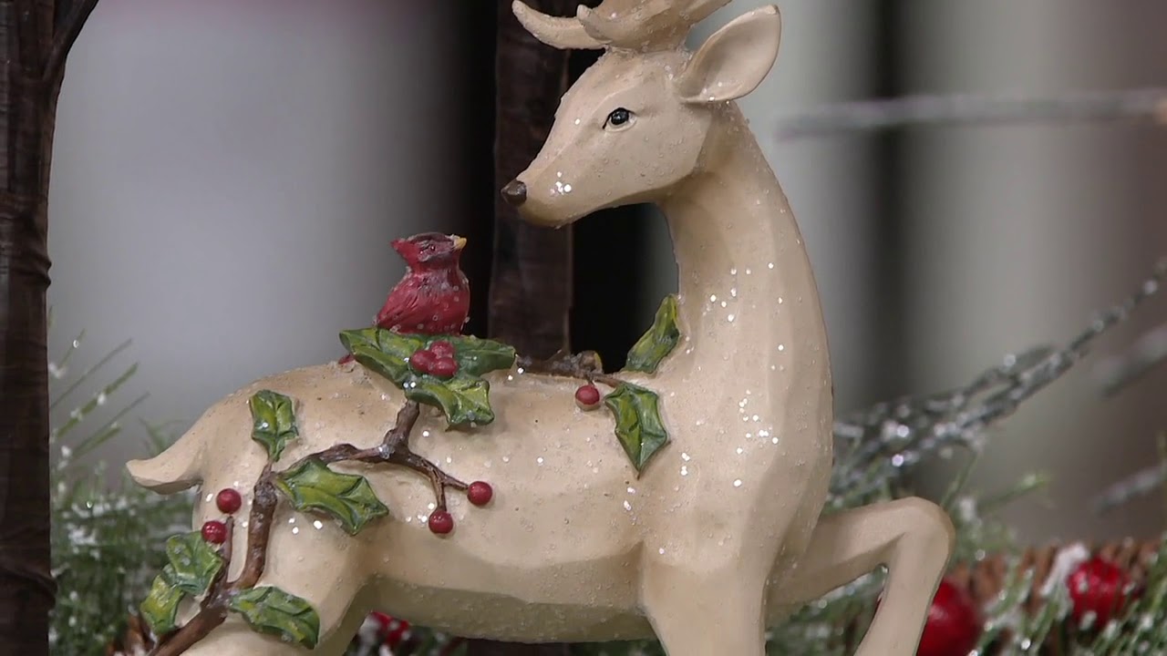 Set of 2 Deer Figurines with Embossed Cardinals by Valerie on QVC