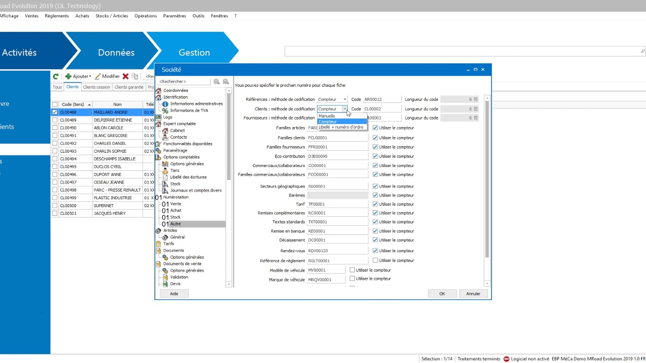 EBP MECA - code clients et articles perso