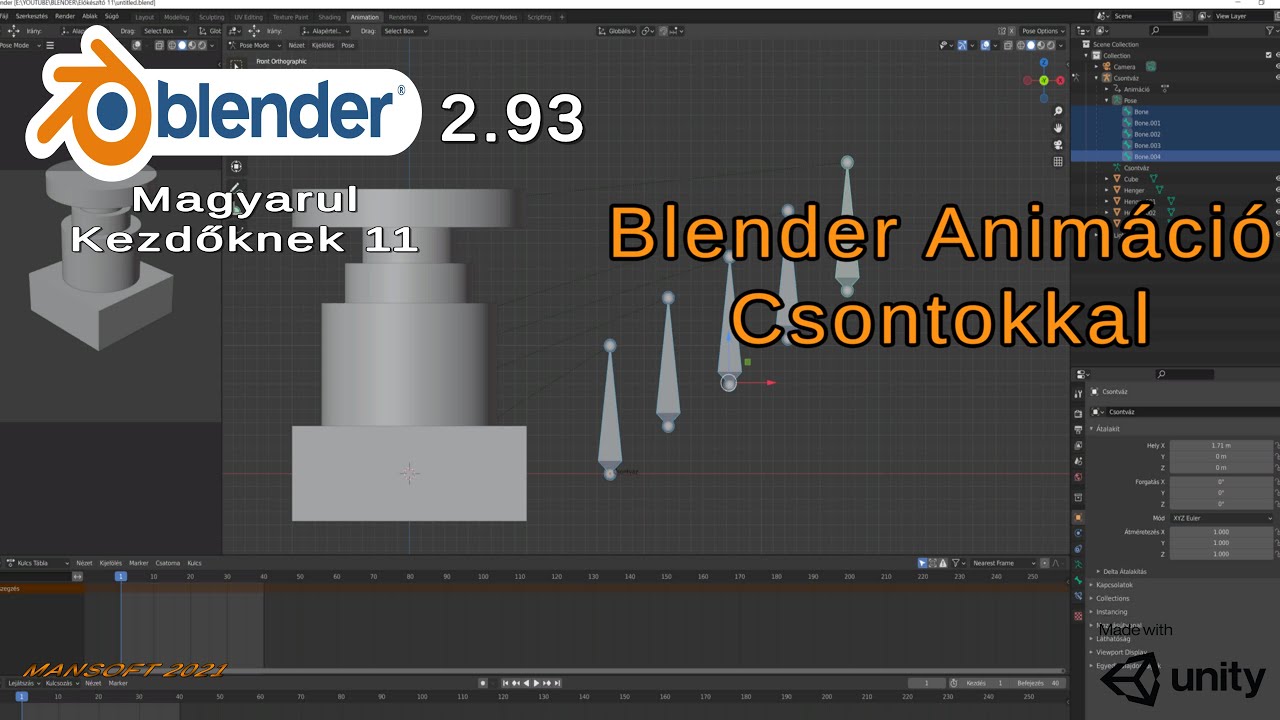 Blender Magyarul, Kezdőknek 11, Animáció Csontokkal