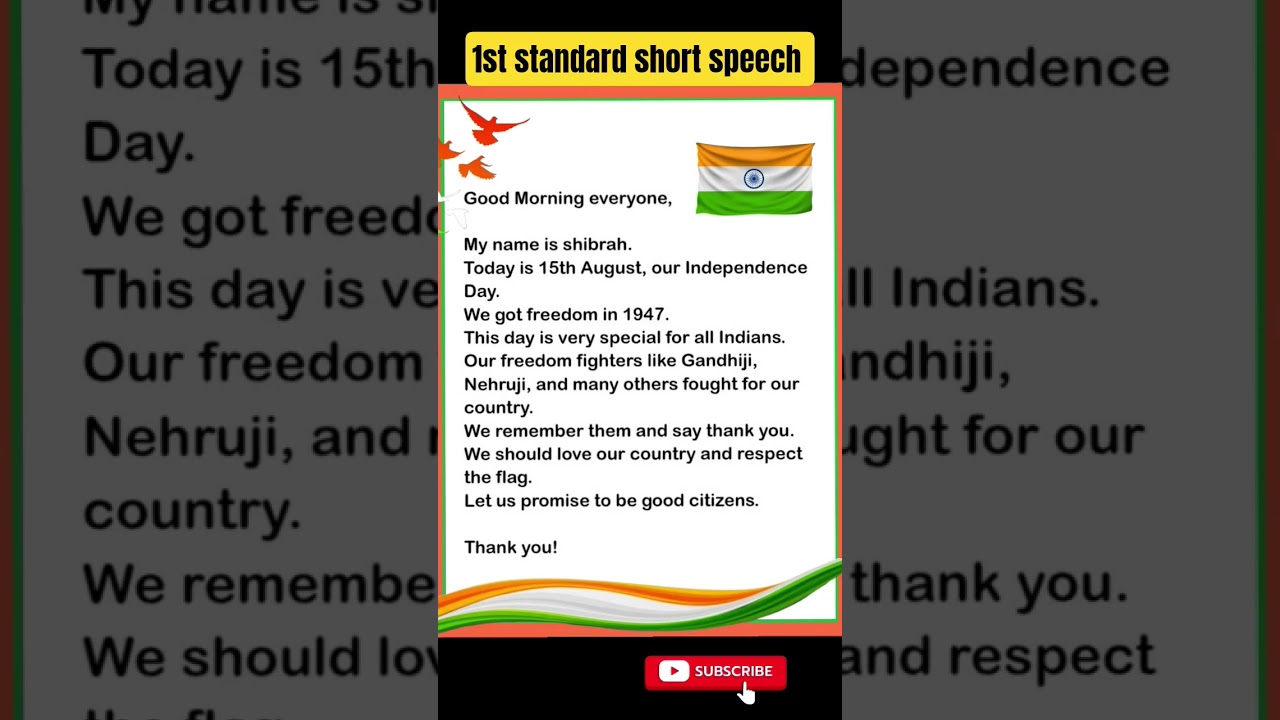 Independence day speech for 1st standard /15 August short speech/5 lines on 15 august  #15august