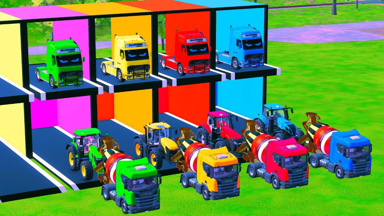 LONG FLATBED TRAILER - Transporting Volvol Truck, All Colorful Mixer, Traktor - FS 22