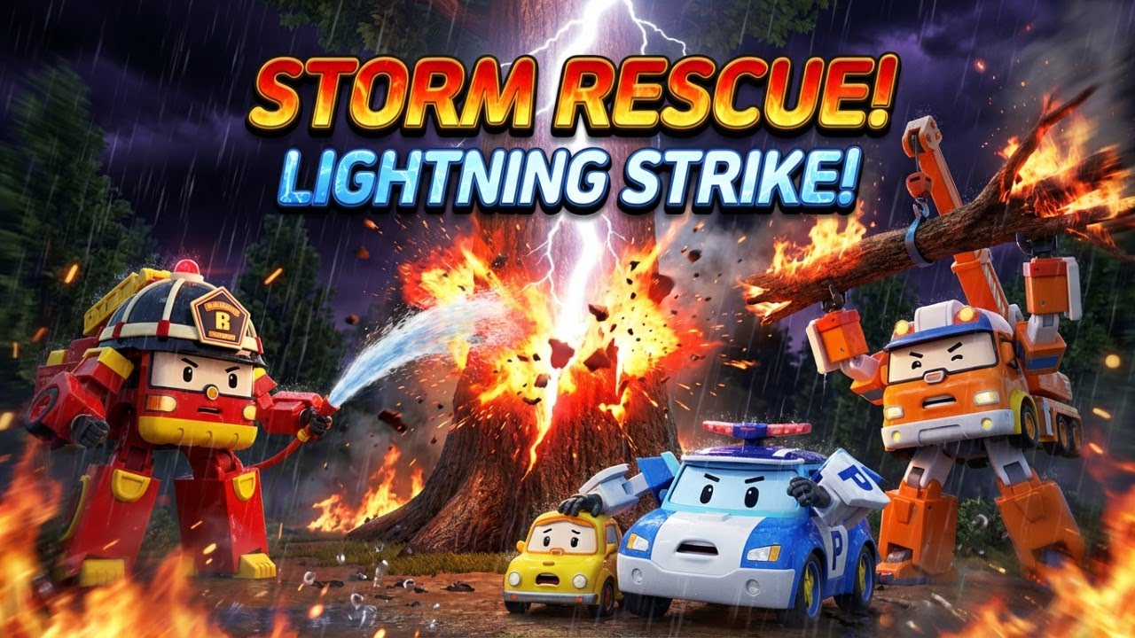 Storm Rescue! ⚡ Giant Burning Tree Fire | Robocar Poli Rescue Team | Safety for Kids