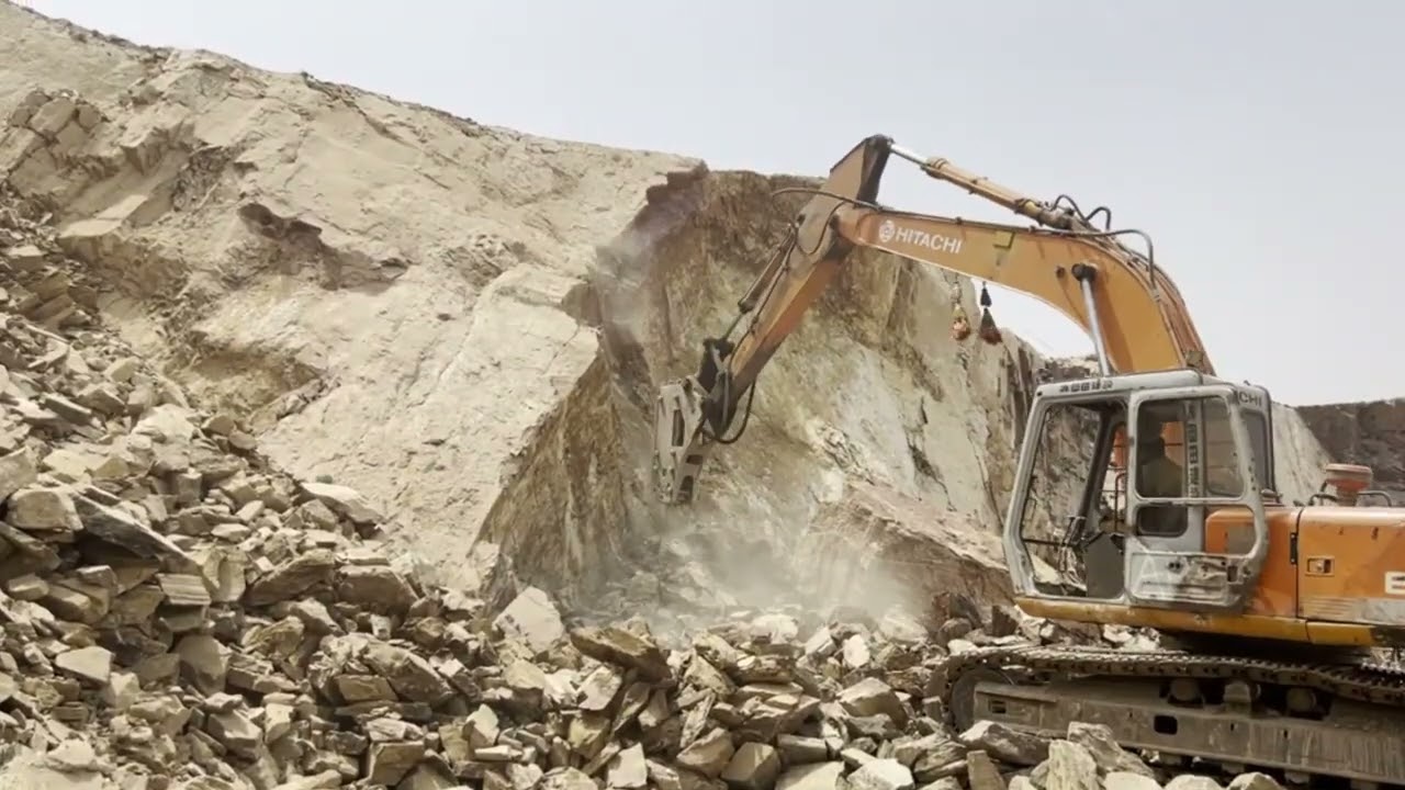 Excavator Working “ Hammering and Drilling “ Skilled Operator Working