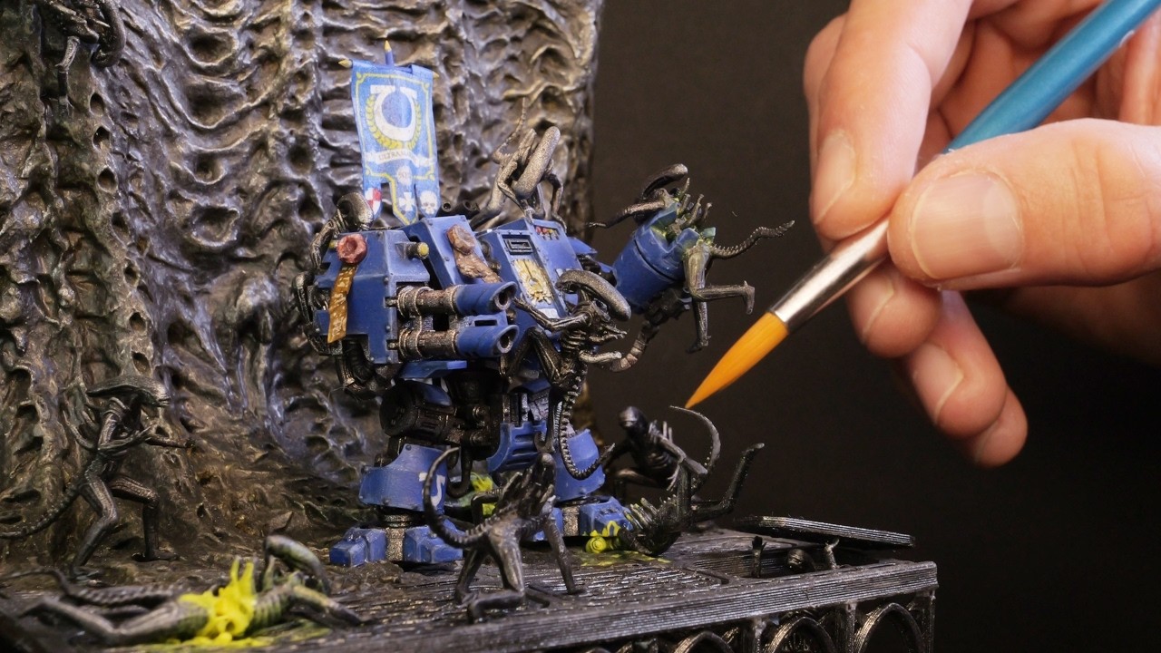 Ultramarine Dreadnought Slaying Aliens - Diorama Building From Scratch