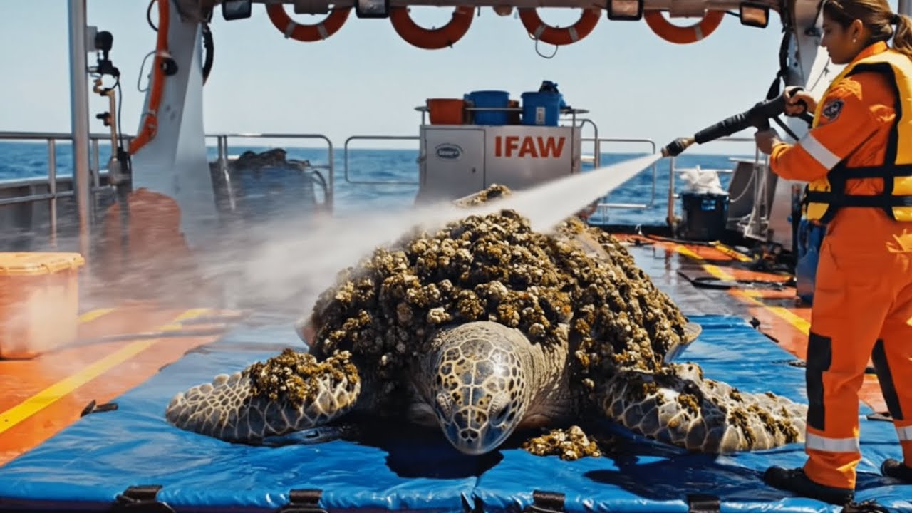 Giant Sea Turtle Covered In Barnacles Gets A Second Chance Satisfying Rescue Mission