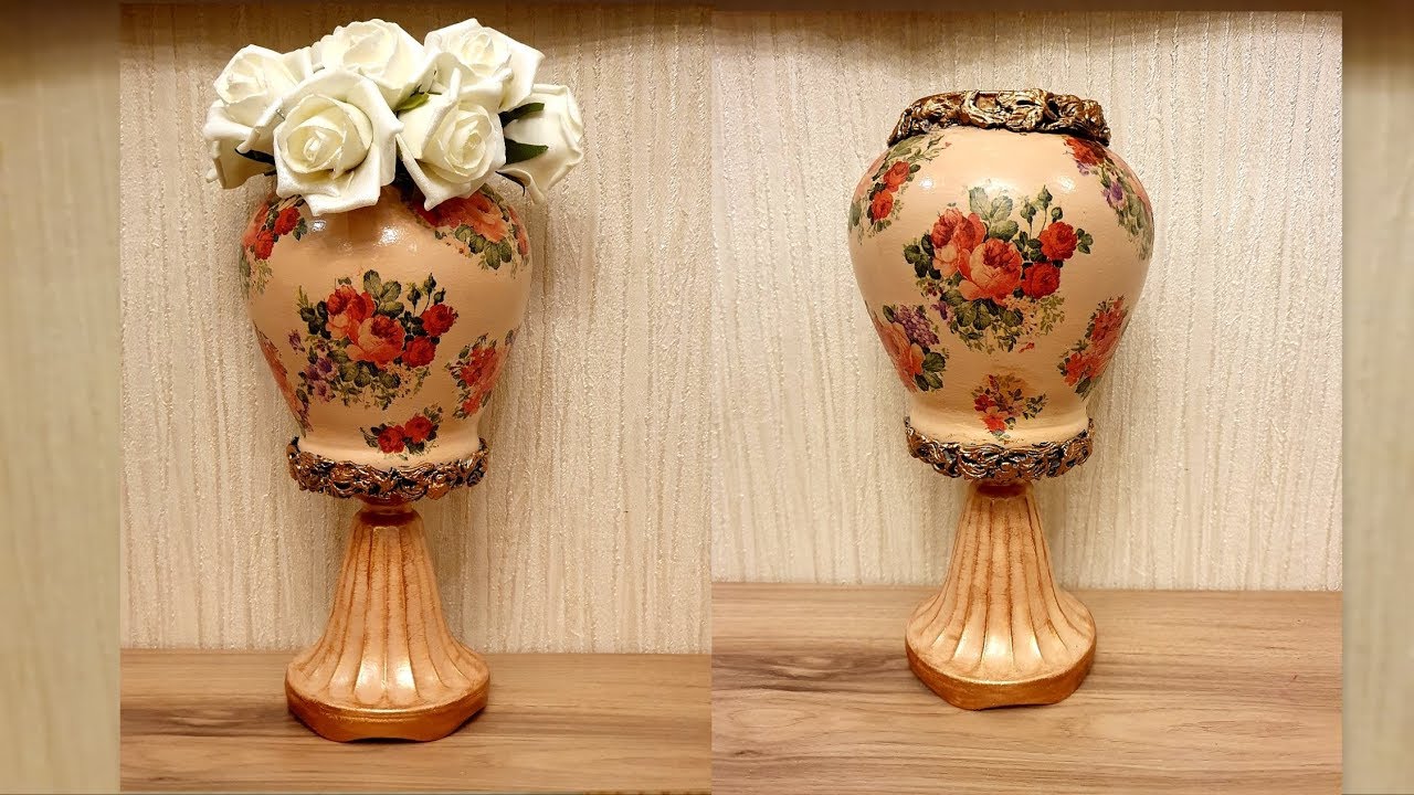 DIY/ Vase making at home | Napkin Decoupage on glass