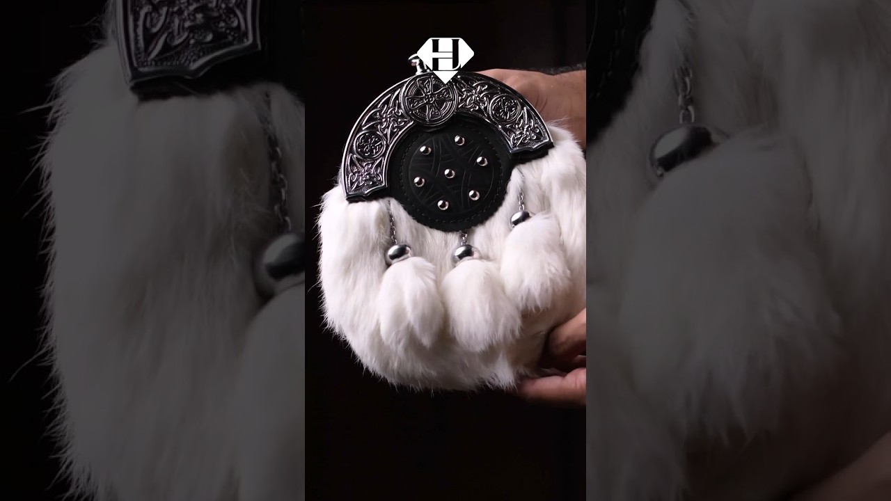 White Rabbit Fur Sporran | Full Dress Sporran | Chrome Cantle | Highland Redstone