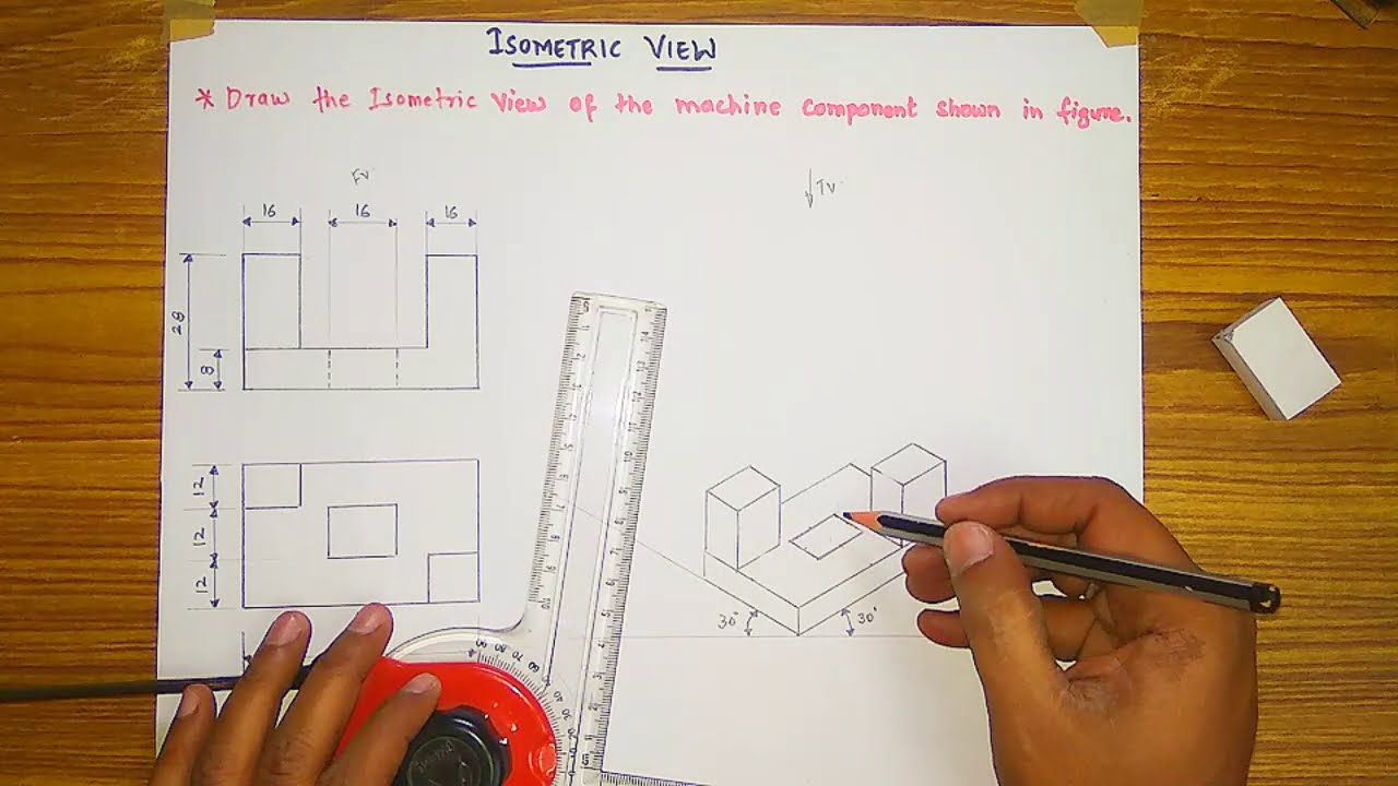 Problem 18 | Isometric view of machine components (Hindi)by M.A.Mehboob