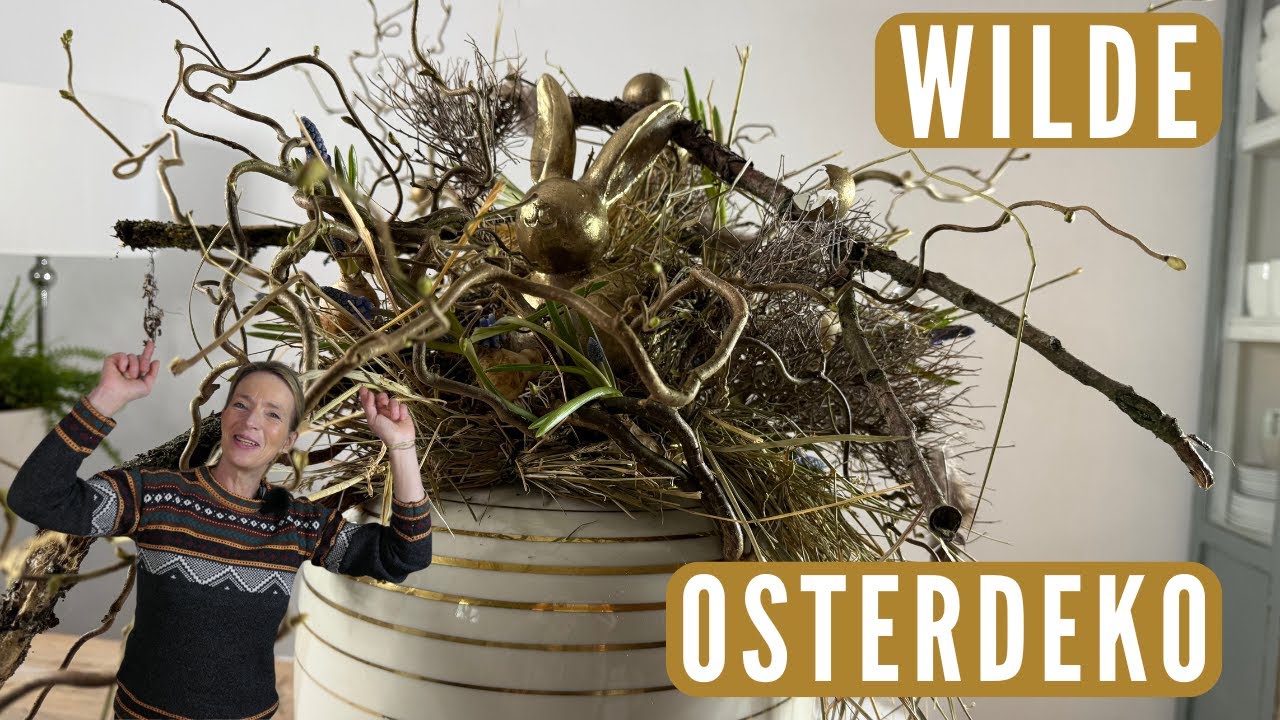 Wilde Osterdeko mit Heu & Ästen 🐇 so günstig geht OSTERN 2025