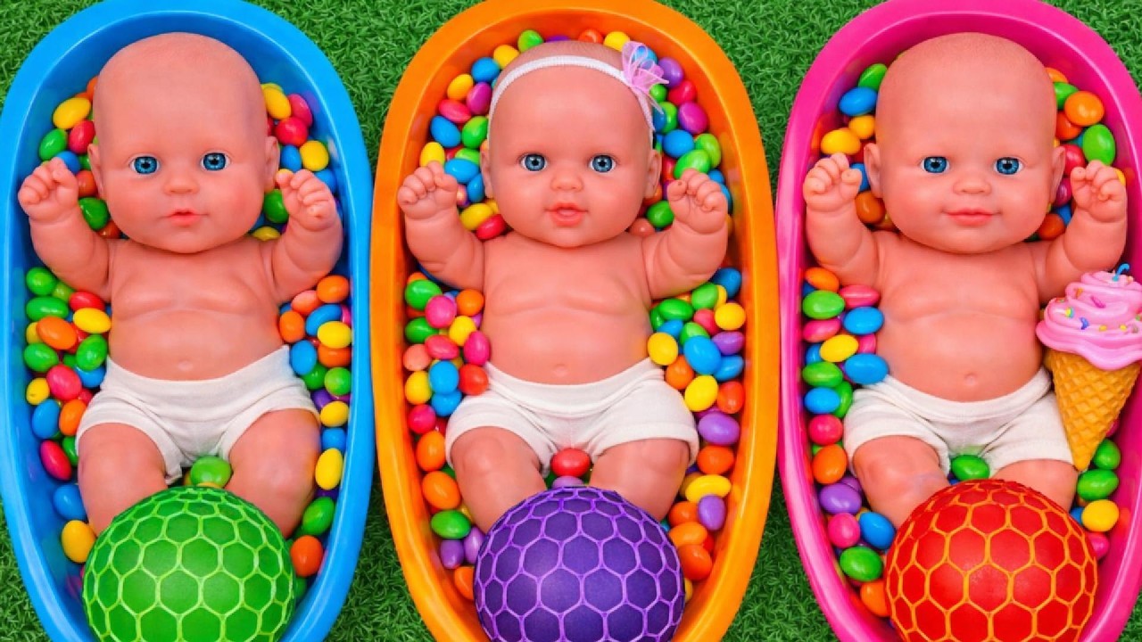 4 Minutes of Satisfying 3 Bathtubs with M&M's Candy & Slime Cutting Video