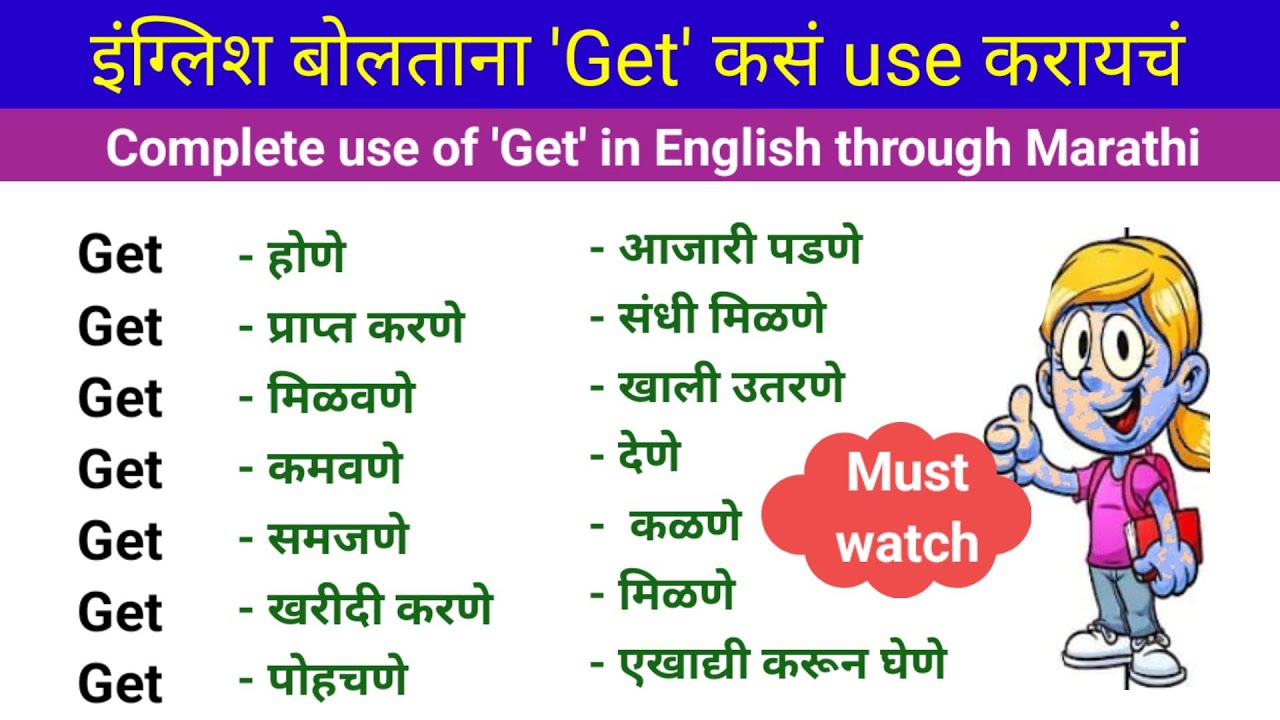 Complete use of 'get' in marathi |English speaking practice |Daily use English sentences