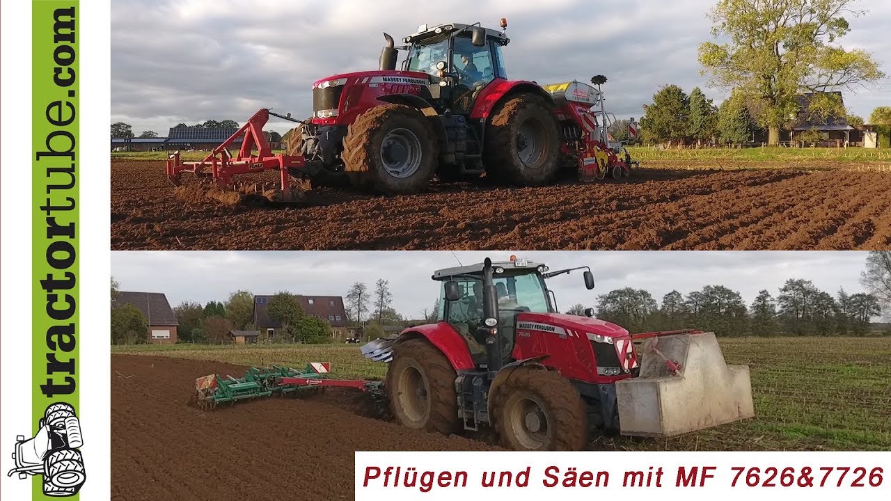 Pflügen und Weizen säen mit MF-Power - 2 x Massey Ferguson 7626&7726 - LU Strauch