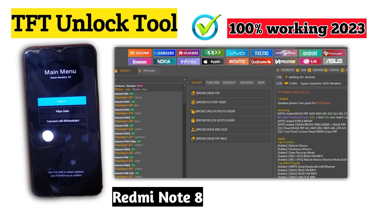 TFT Unlock Tool Redmi Note 8 Pin+Frp bypass 100% working