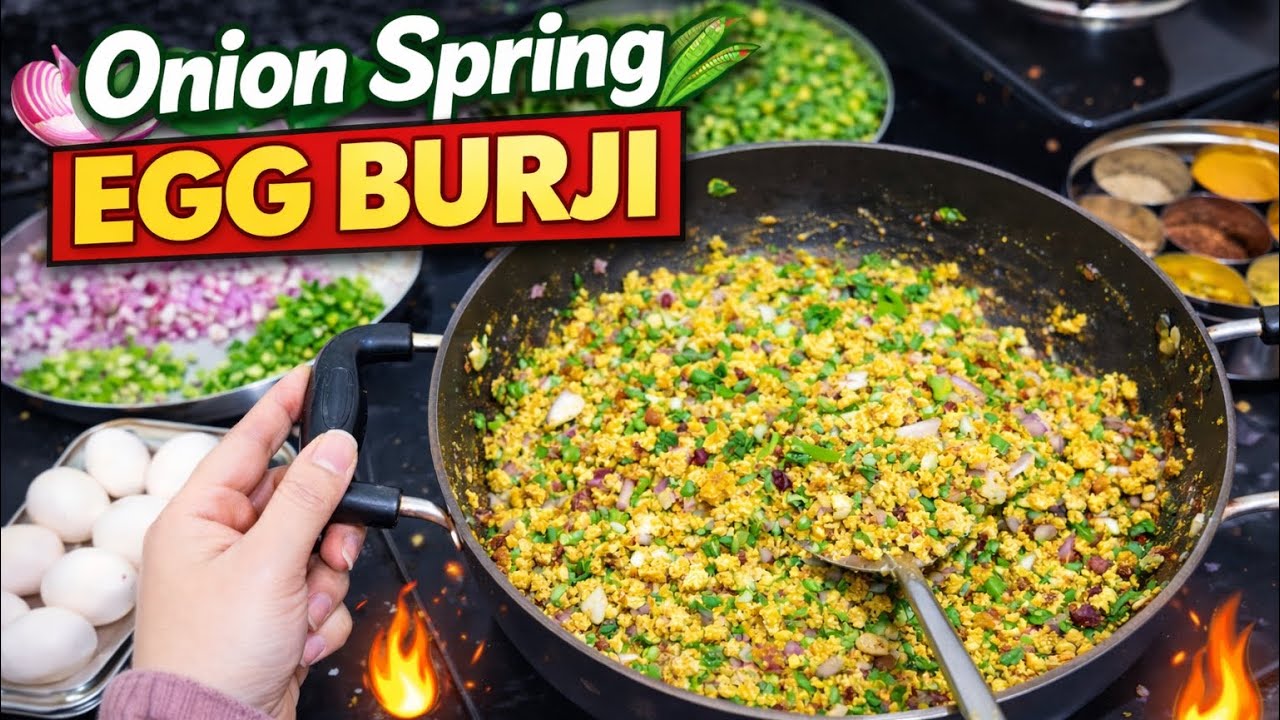 Onion Spring Egg Burji | Spring Onion Egg Recipe | Aduge Hub