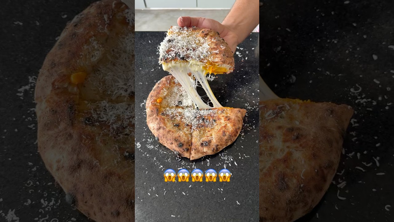 Pizza recheada com mozzarella e borda de cheddar. 😱#pizza #pizzalover #pizzatime #cheese #cheddar