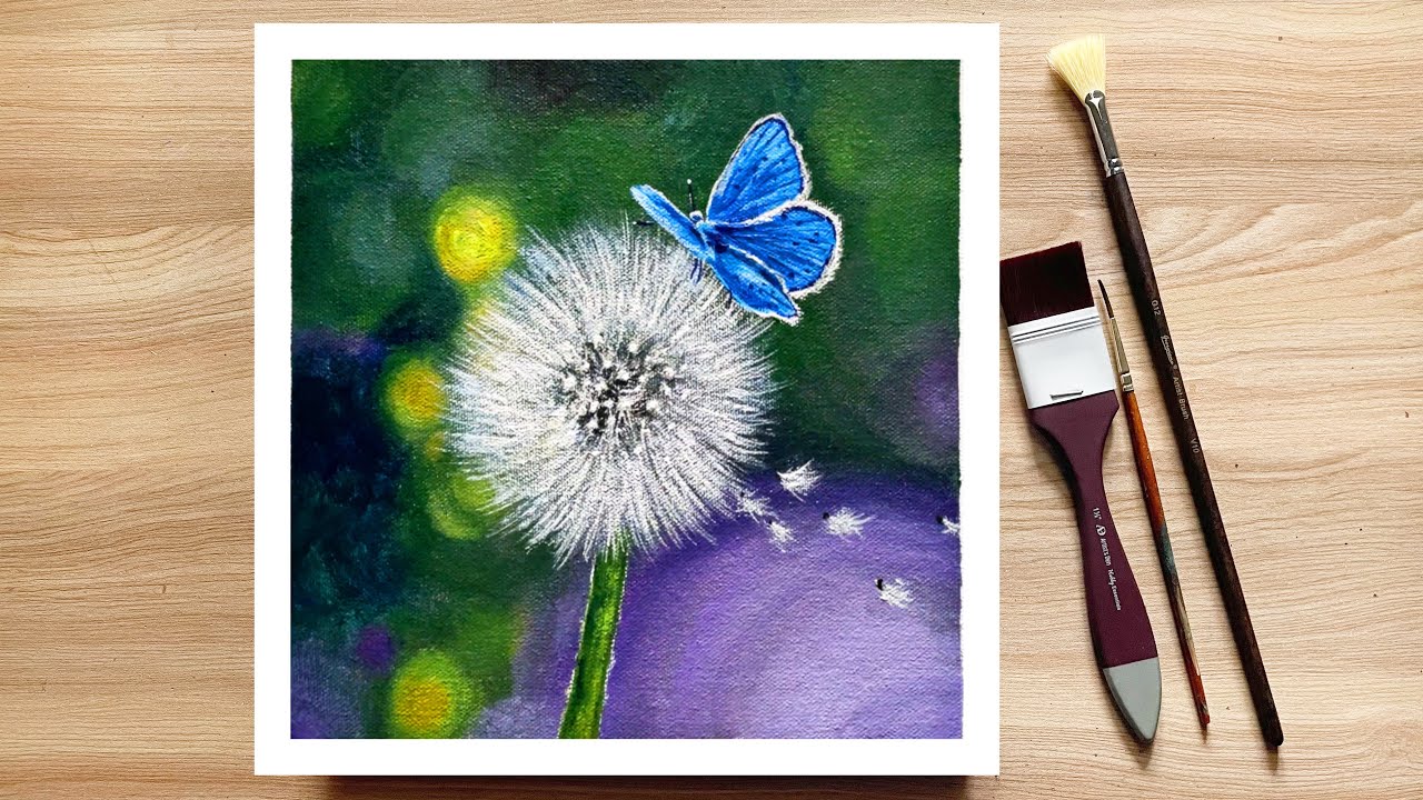 Butterfly on the dandelion acrylic painting