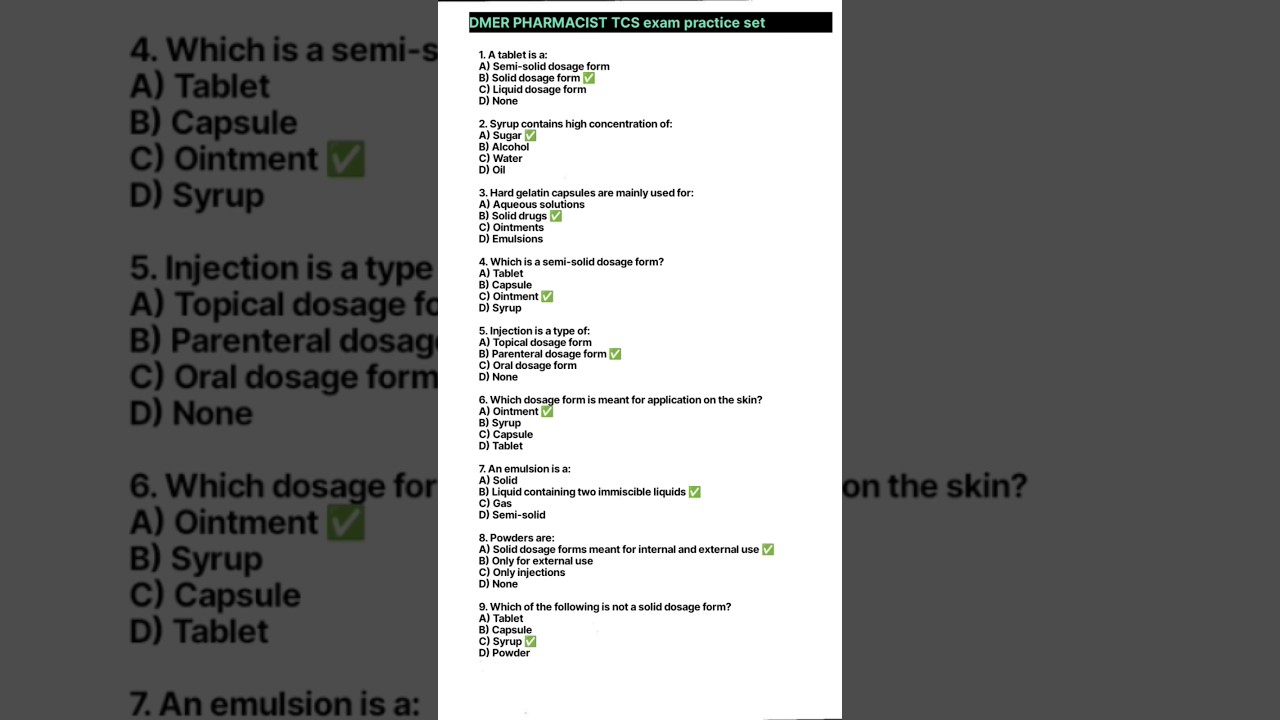 DMER Pharmacist TCS exam practice set 