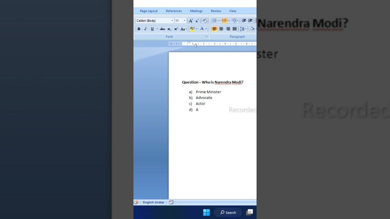 #word MCQ all options in one row trick