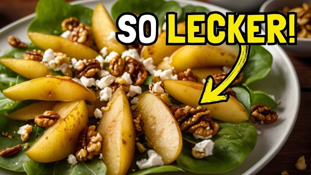 Feldsalat mit karamellisierten Birnen und  Walnüssen ist eines der leckersten Herbst Salat Rezepte