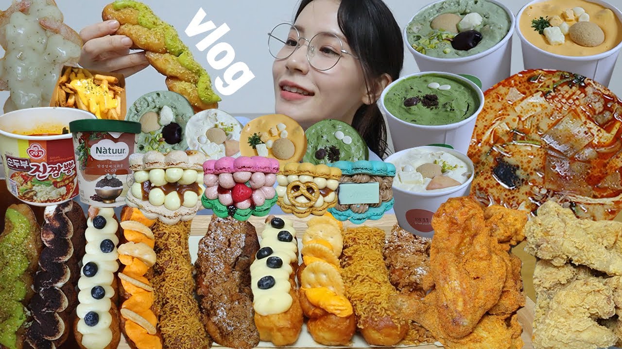 먹방 브이로그) 바프 끝났으니 이제 행복하게 먹을게요🤭 호들갑주의! (봉땅 꽈배기, 코코로카라, 마카롱, 치킨더홈, 탕화쿵푸마라탕, 크림새우, 나뚜루팥빙수, 순두부진짬뽕)