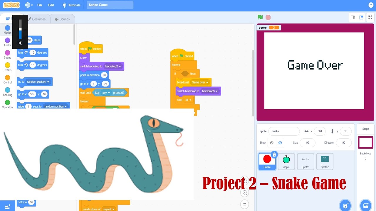 Project 2 - Snake Game | scratch |  scratch project |  knowledge quotient | knowledge | snake game