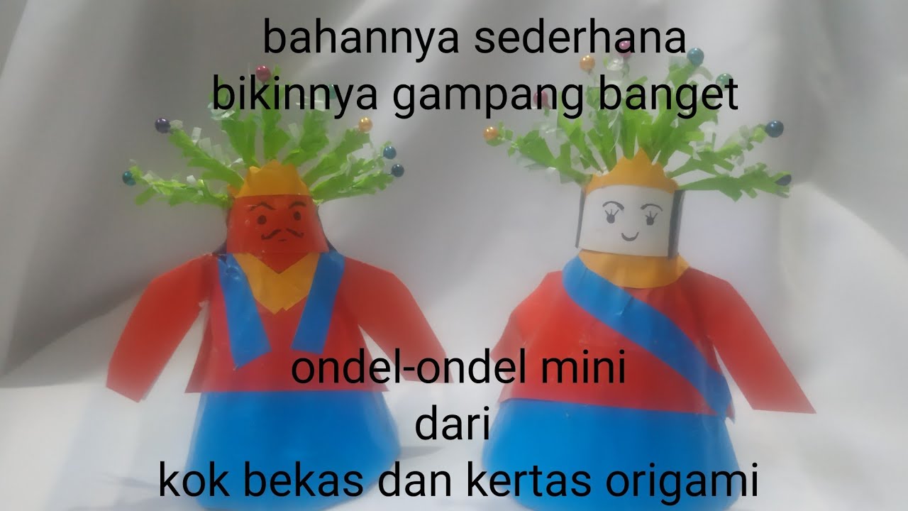 Tutorial Cara membuat ondel-ondel mini dari kok bekas dan kertas origami