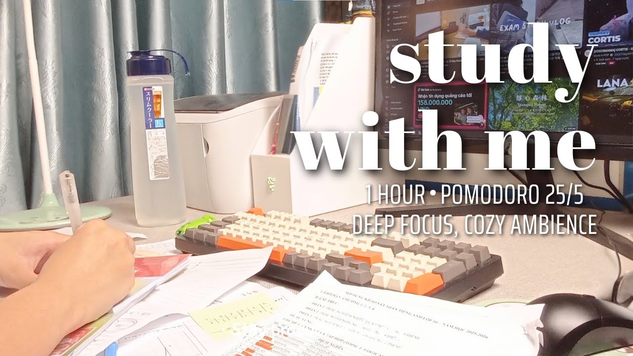 Study With Me 📚 | 1 Hour Pomodoro 25/5 ⏳ | Deep Focus, Cozy Ambience ☕| Reika