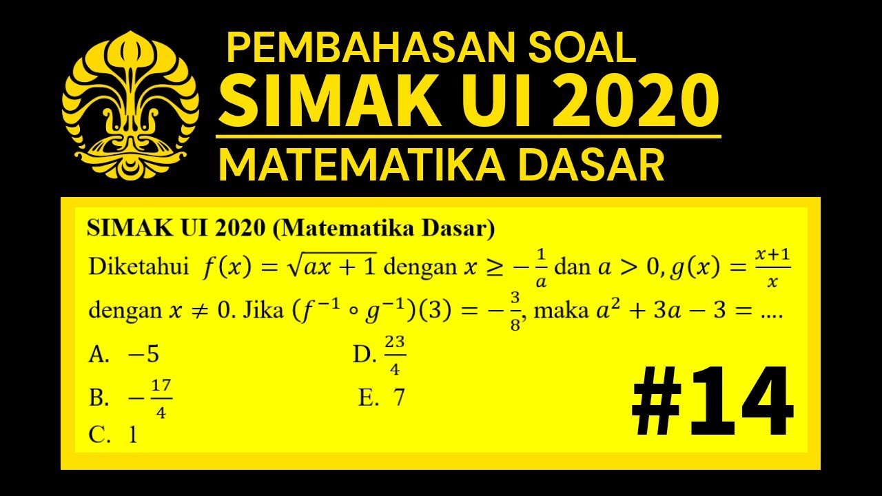 #SIMAKUI         Pembahasan Soal Asli SIMAK UI 2020 Matematika Dasar | No 14 Invers Fungsi Komposisi
