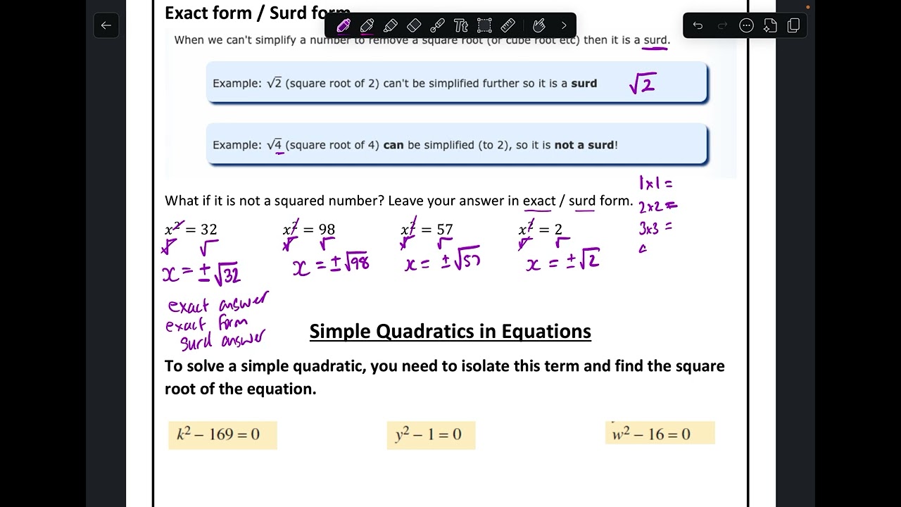 Simple Quadratic Equations 
